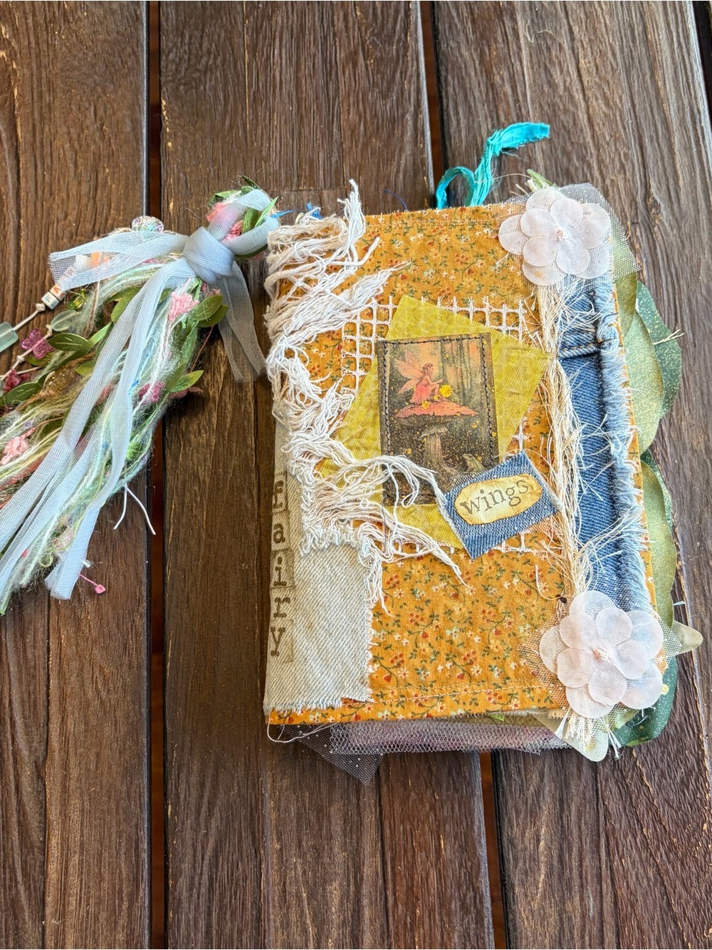 Fairy Junk Journal Denim Floral Gold Shimmery Boho Softcover Decorated 3 Sig